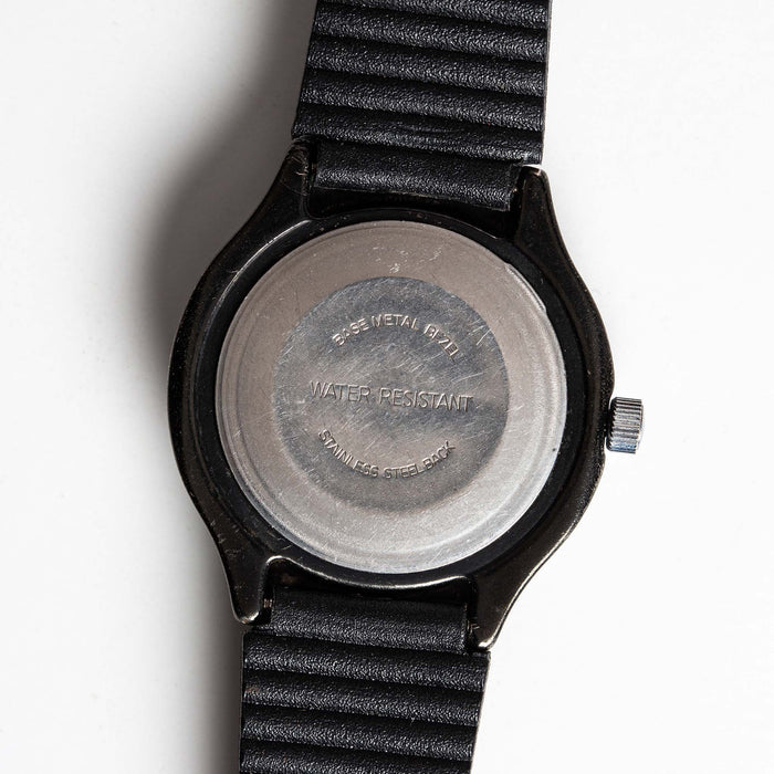 flatlay of the 1978 Timex Black Max, shown from the back