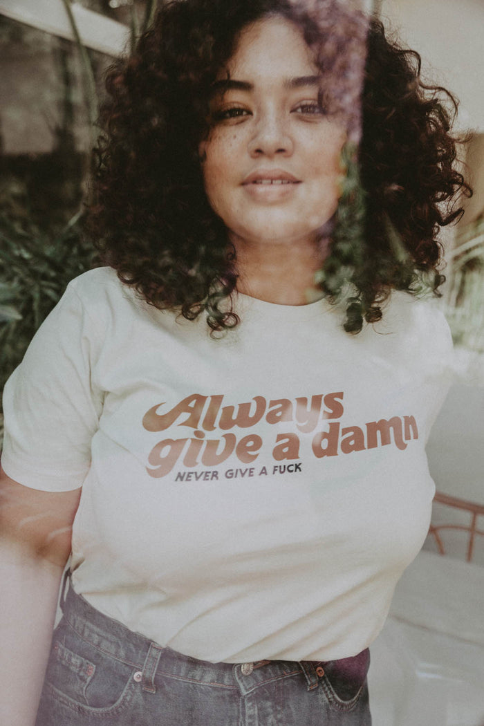 White Always Give a Damn Shirt in Unisex by The Bee and The Fox