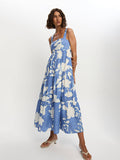 Woman blue and white floral dress