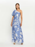 Woman blue and white floral dress