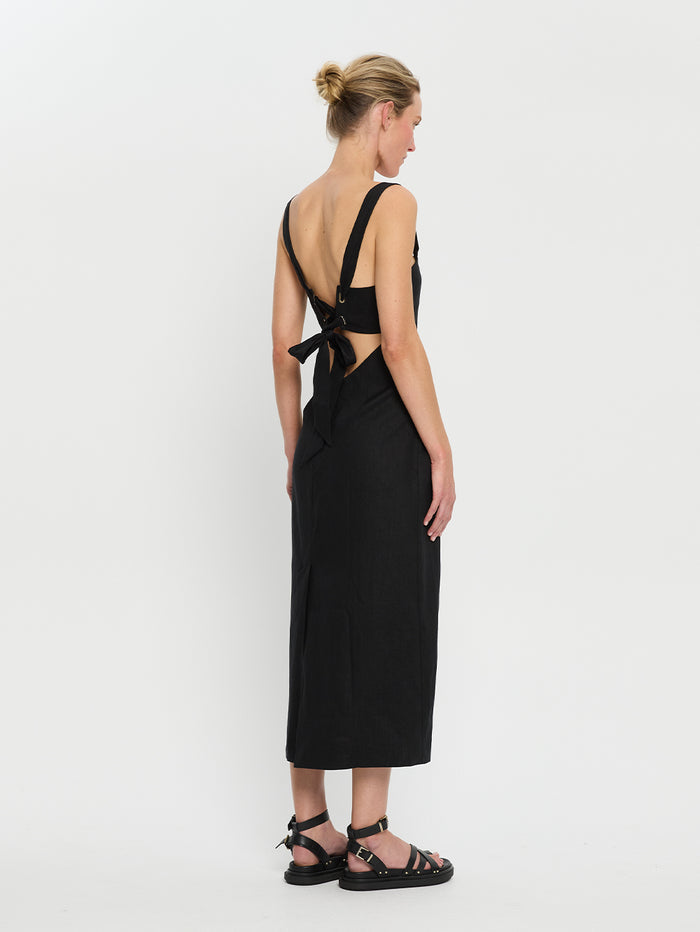 KIVARI Azarea Tie Back Midi Dress Black
