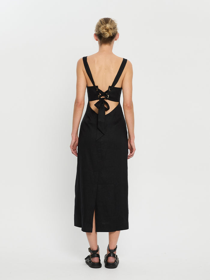 KIVARI Azarea Tie Back Midi Dress Black