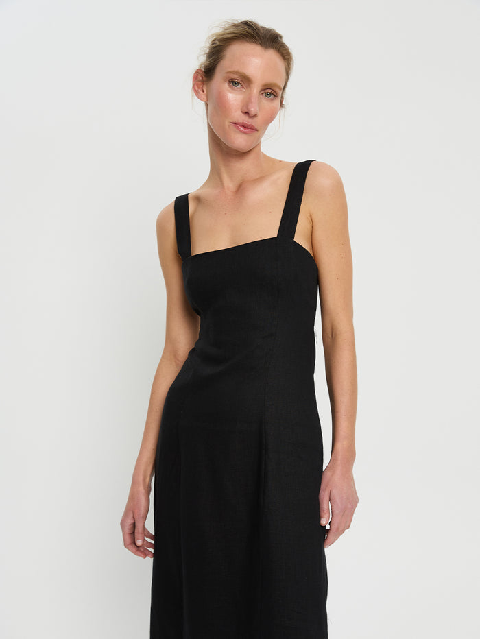 KIVARI Azarea Tie Back Midi Dress Black