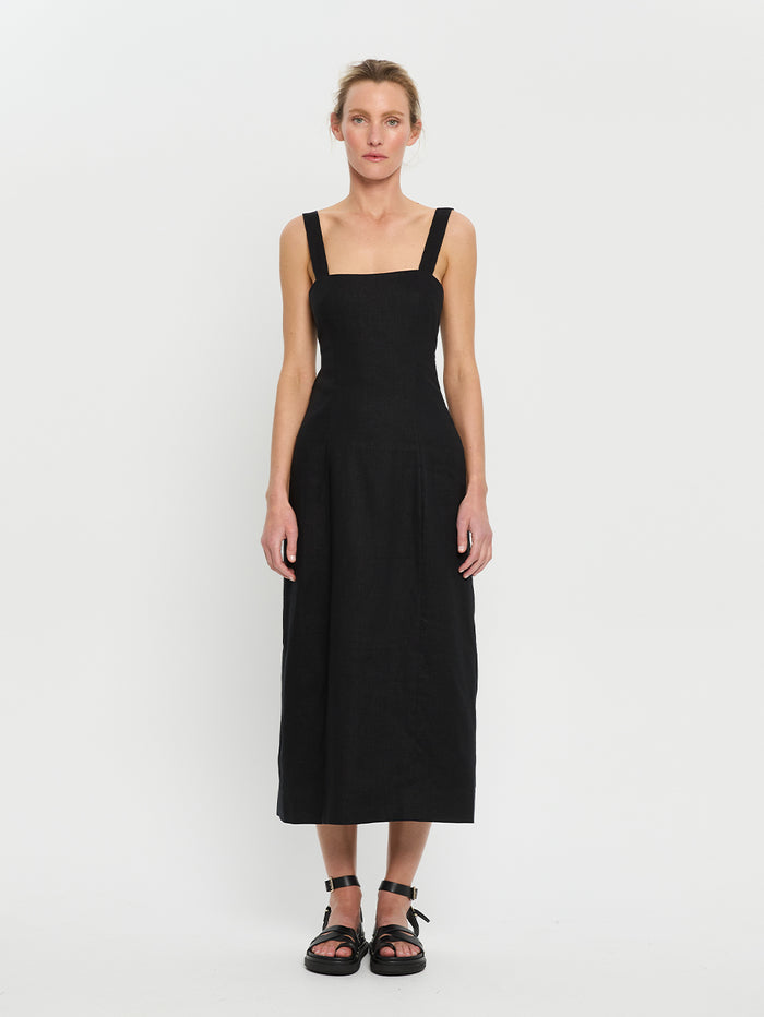 KIVARI Azarea Tie Back Midi Dress Black