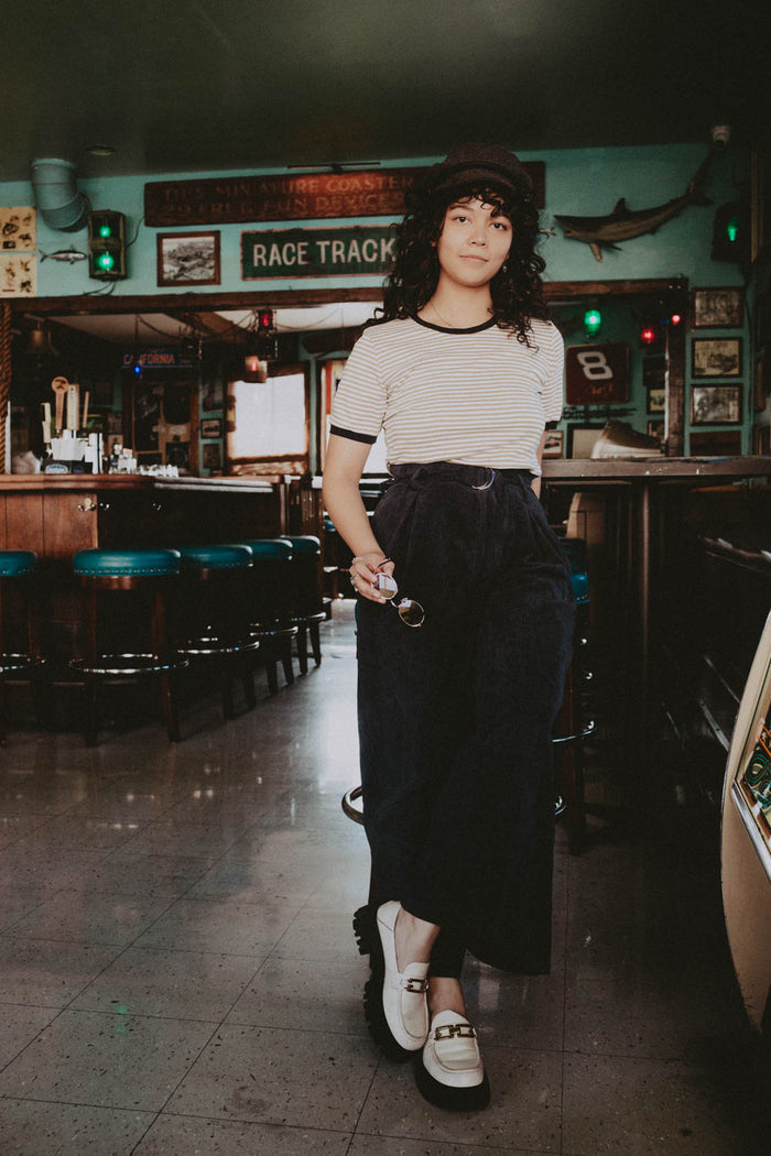 Beige & White Stripes Ringer Tee by The Bee and The Fox