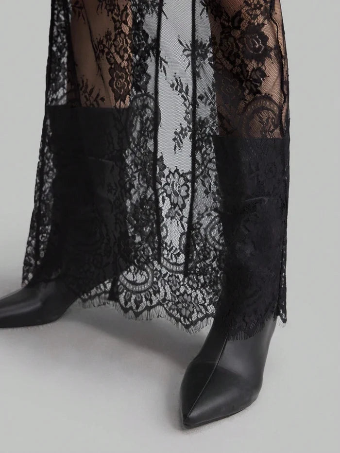 Black Sheer Floral Lace Maxi Skirt