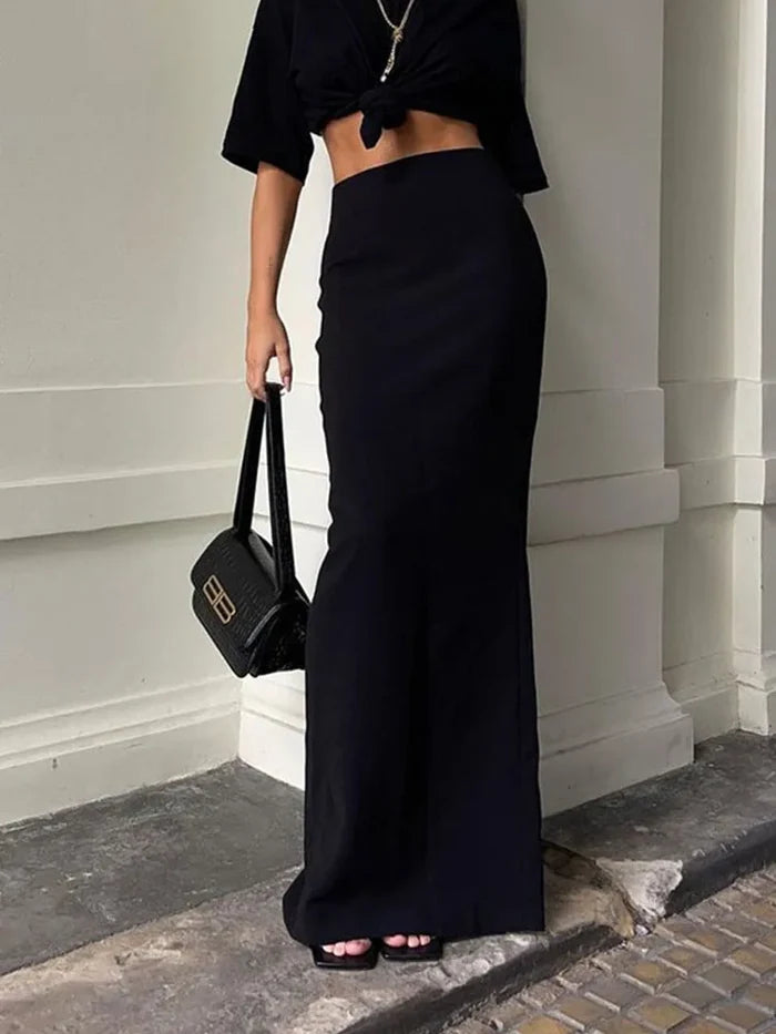 Black Stretch Pencil Maxi Skirt