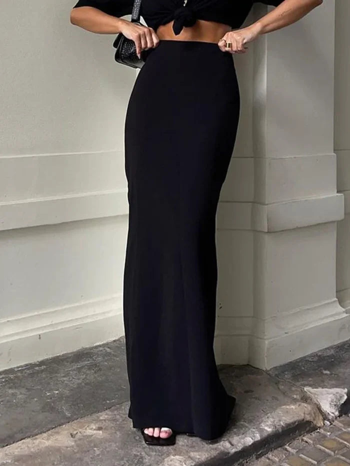 Black Stretch Pencil Maxi Skirt