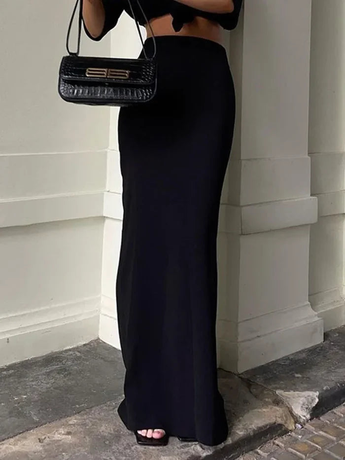 Black Stretch Pencil Maxi Skirt