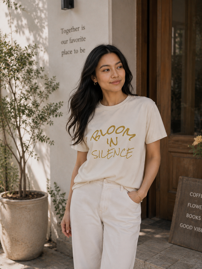 Bloom In Silence Tee — Minimal Inspirational Graphic Shirt