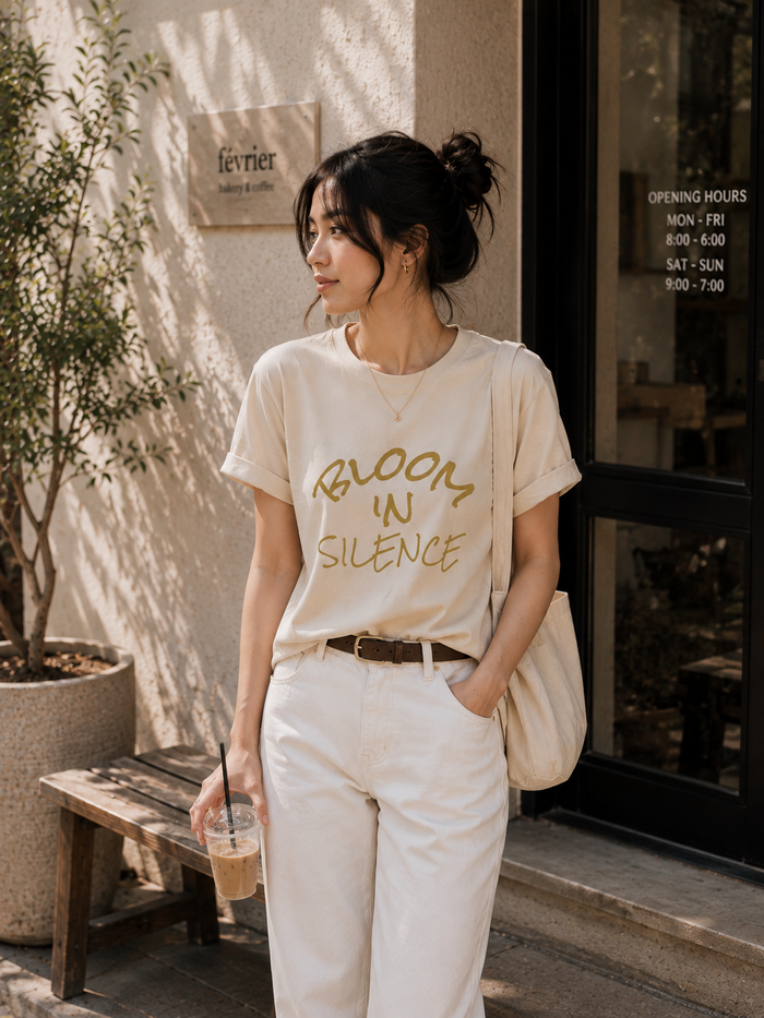 Bloom In Silence Tee — Minimal Inspirational Graphic Shirt