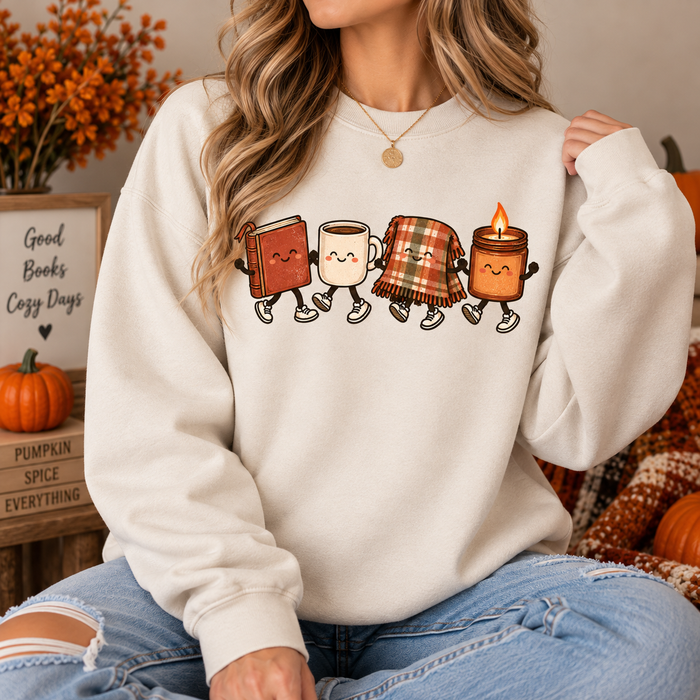 Book, Coffee, Cozy Crewneck Sweatshirt