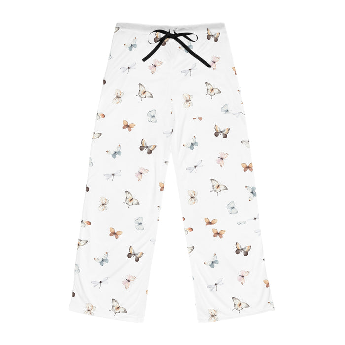 Butterfly Print Women's Pajama Pants - Soft White Lounge Sleepwear