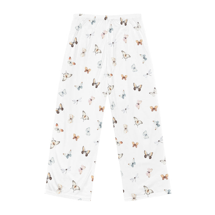Butterfly Print Women's Pajama Pants - Soft White Lounge Sleepwear
