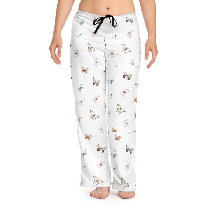 Butterfly Print Women's Pajama Pants - Soft White Lounge Sleepwear