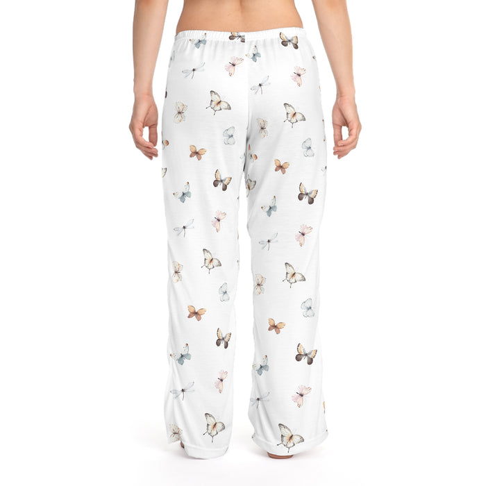 Butterfly Print Women's Pajama Pants - Soft White Lounge Sleepwear