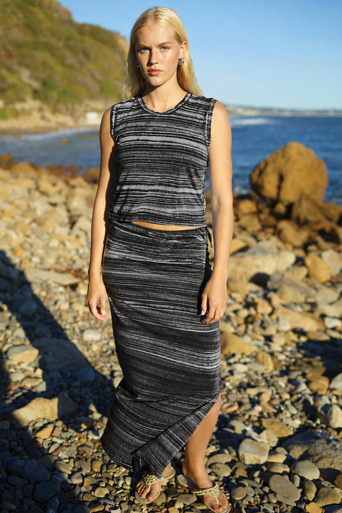 Cabana Stripe Maxi Skirt - Goldie LeWinter #color_black
