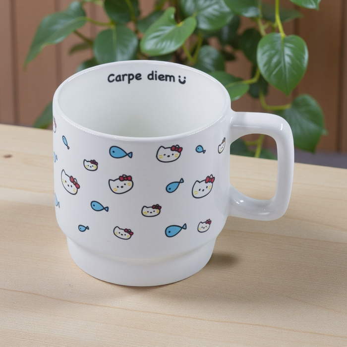 Cat Eating Fish Carry-Handle Mug