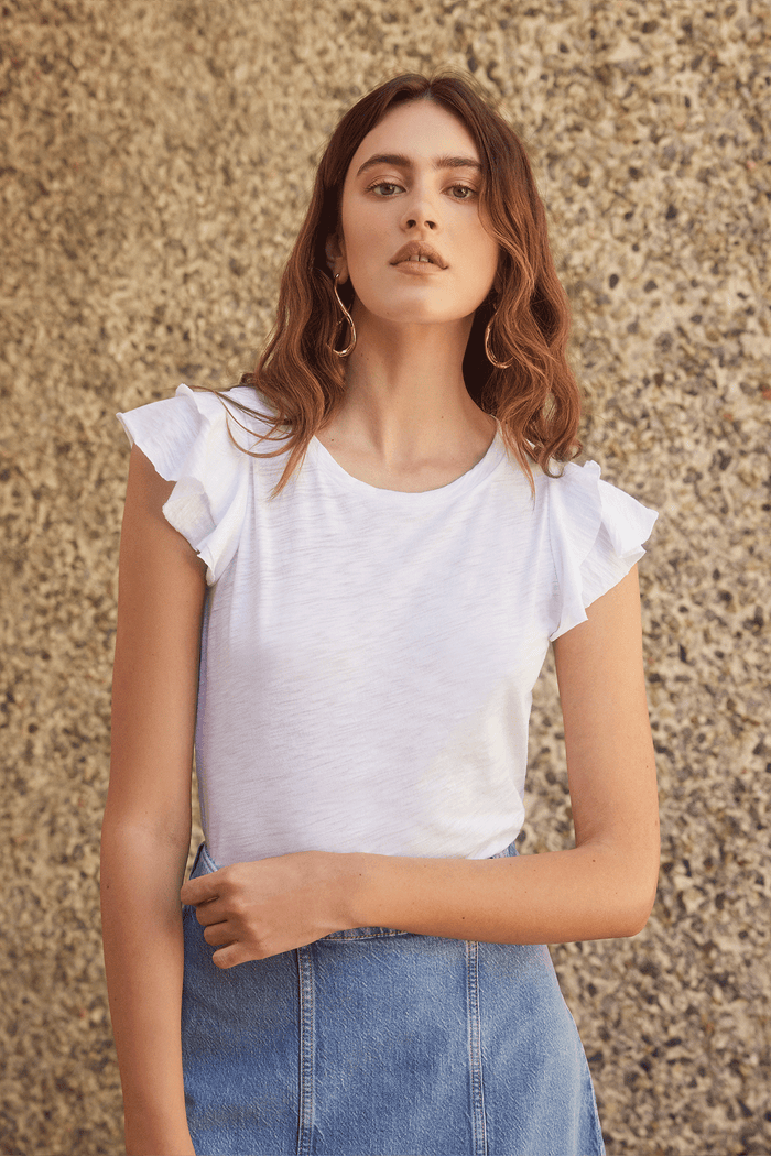 Celeste Ruffle Sleeve Tee - Goldie LeWinter #color_white