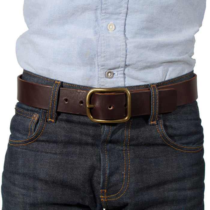 Chocolate Brass Buckle Belt - 1.5