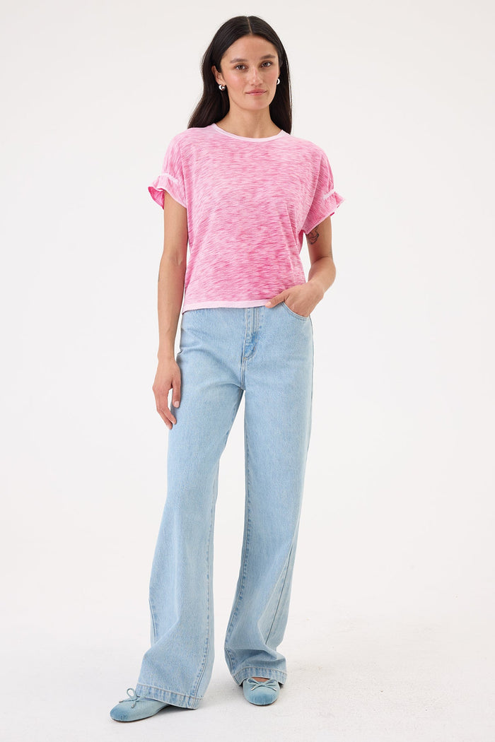 Coastal Sunwash Puff & Ruffle Sleeve Tee - Goldie LeWinter #color_hot pink