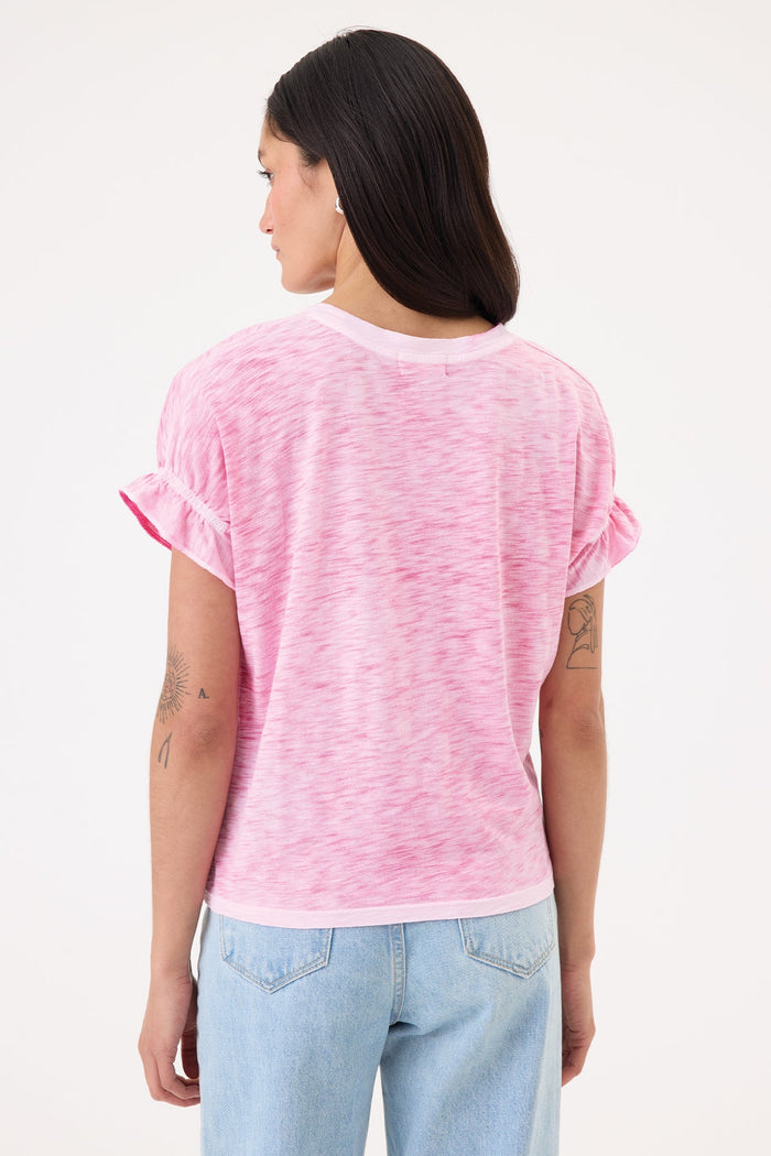 Coastal Sunwash Puff & Ruffle Sleeve Tee - Goldie LeWinter #color_hot pink