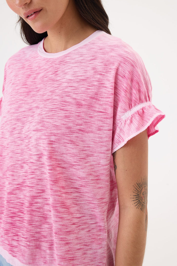 Coastal Sunwash Puff & Ruffle Sleeve Tee - Goldie LeWinter #color_hot pink