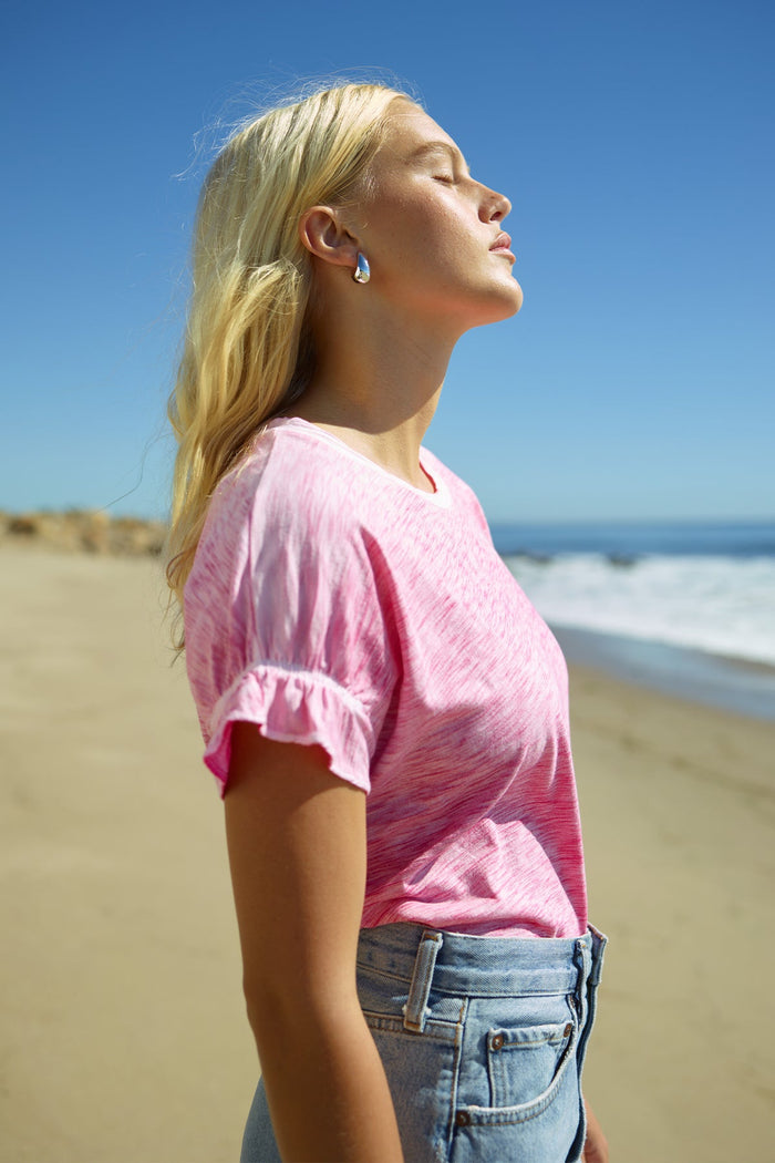 Coastal Sunwash Puff & Ruffle Sleeve Tee - Goldie LeWinter #color_hot pink