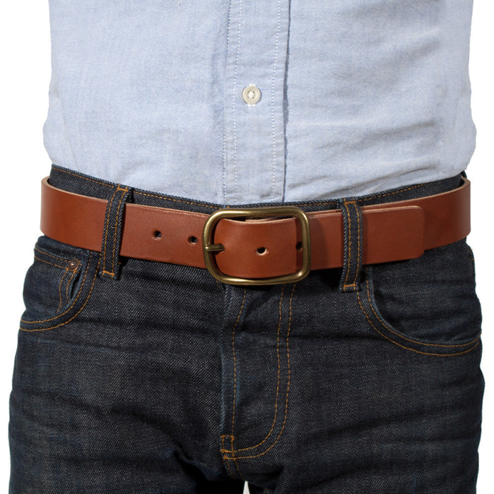 Cognac Brass Buckle Belt - 1.5