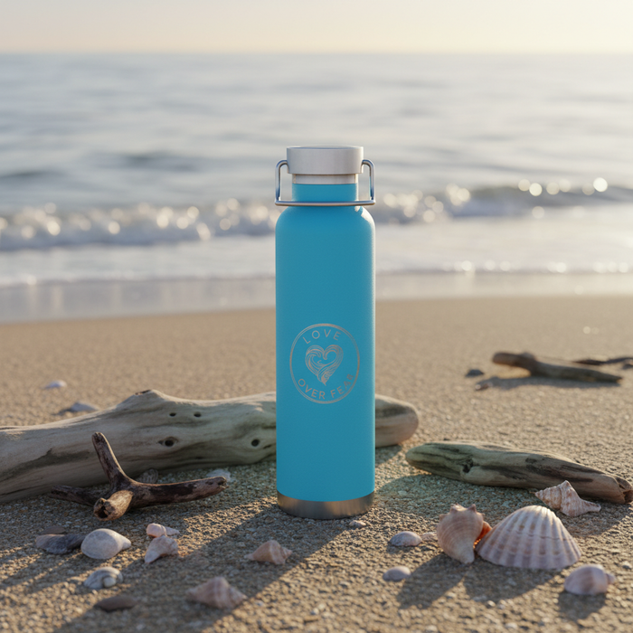 Copper Vacuum Bottle Pebble Blue Beach Lifestyle