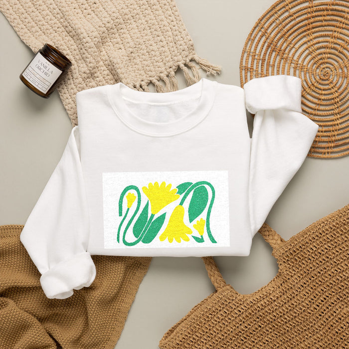 Crewneck Sweatshirt — Green & Yellow Floral Abstract Print