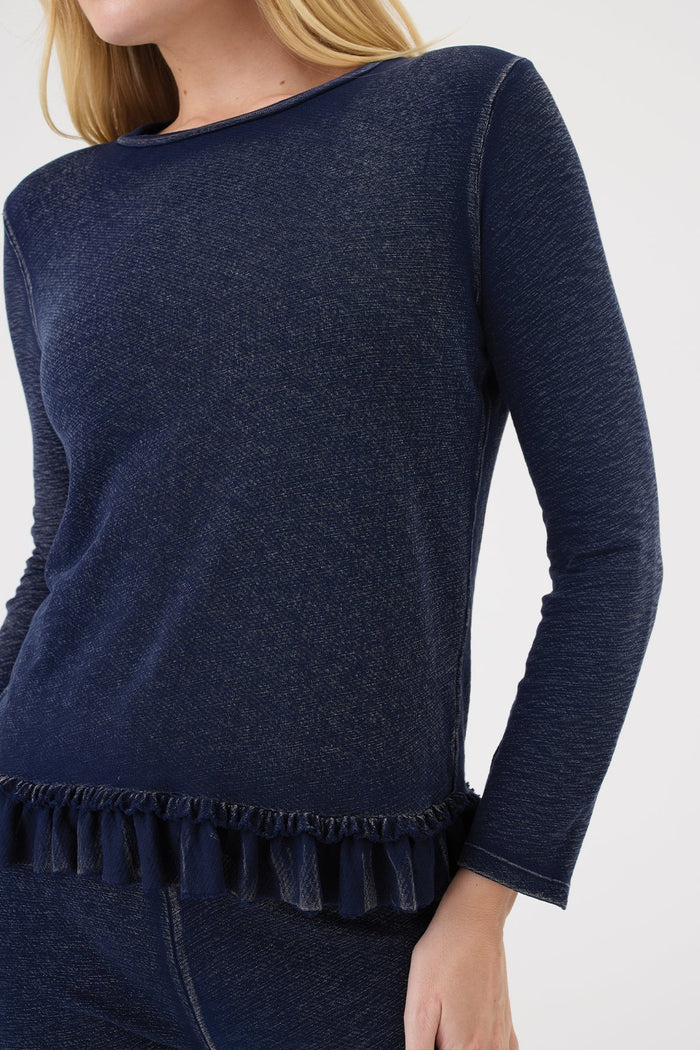 Denim Wash Ruffle Sweatshirt
