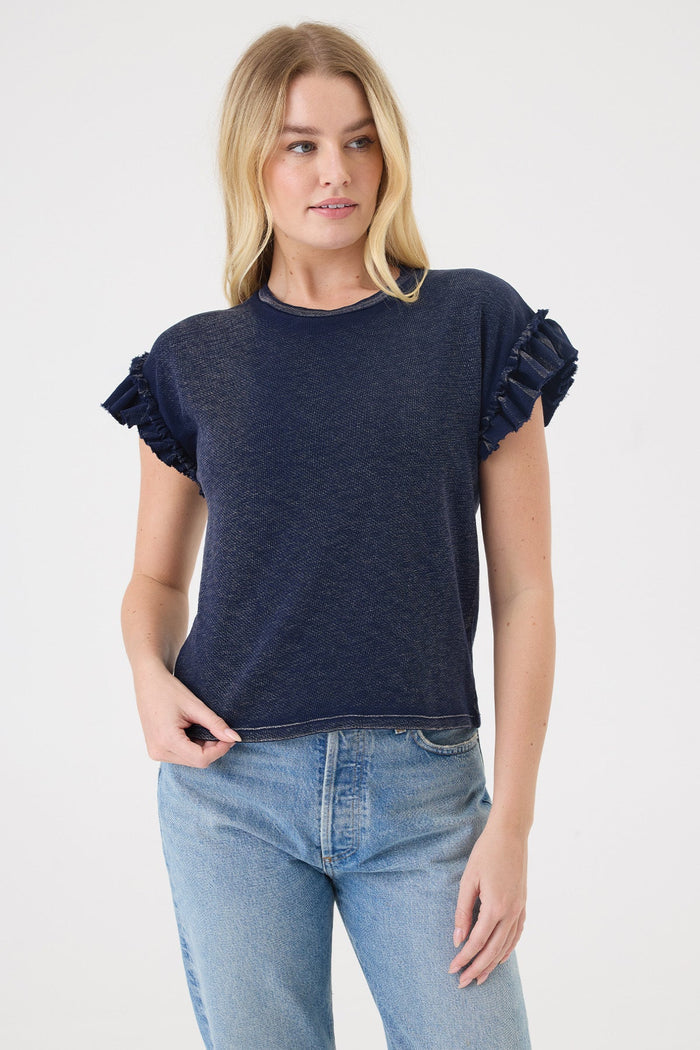 Denim Wash Ruffle Top