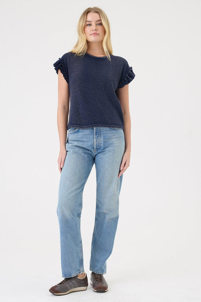 Denim Wash Ruffle Top