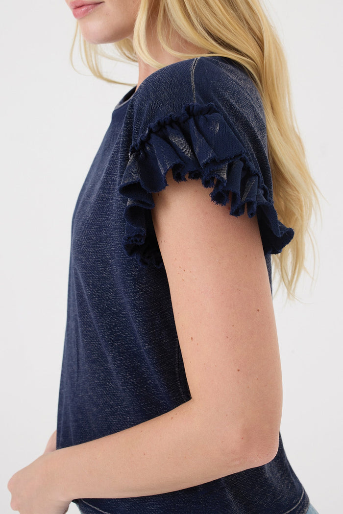 Denim Wash Ruffle Top