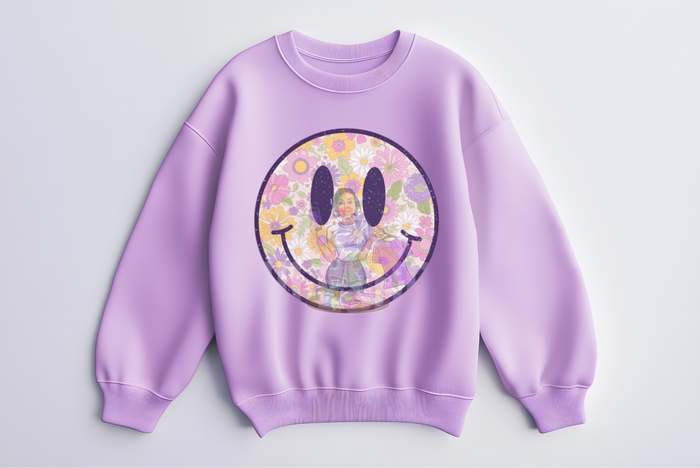 Distressed Retro Flower Smiley Face