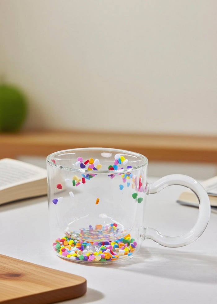 Double Wall Heart Bubble Glass Mug