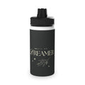 Dreamer Stainless Steel Sports Water Bottle — Inspirational Matte Black Hydration Bottle
