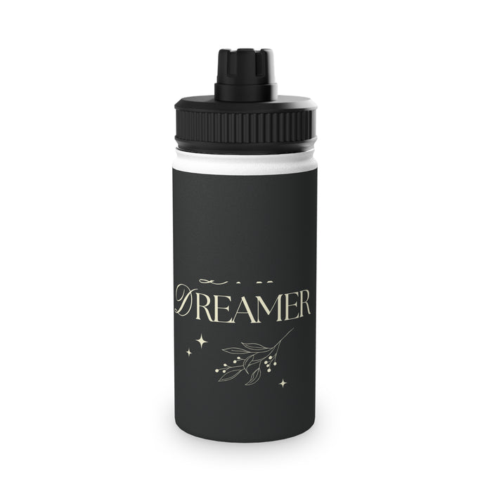 Dreamer Stainless Steel Sports Water Bottle — Inspirational Matte Black Hydration Bottle