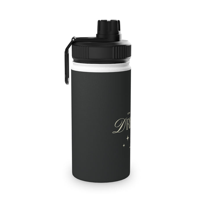 Dreamer Stainless Steel Sports Water Bottle — Inspirational Matte Black Hydration Bottle