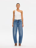 KIVARI Dylan Jeans in Drift Blue – front-facing product photo with white one-shoulder top and sandals