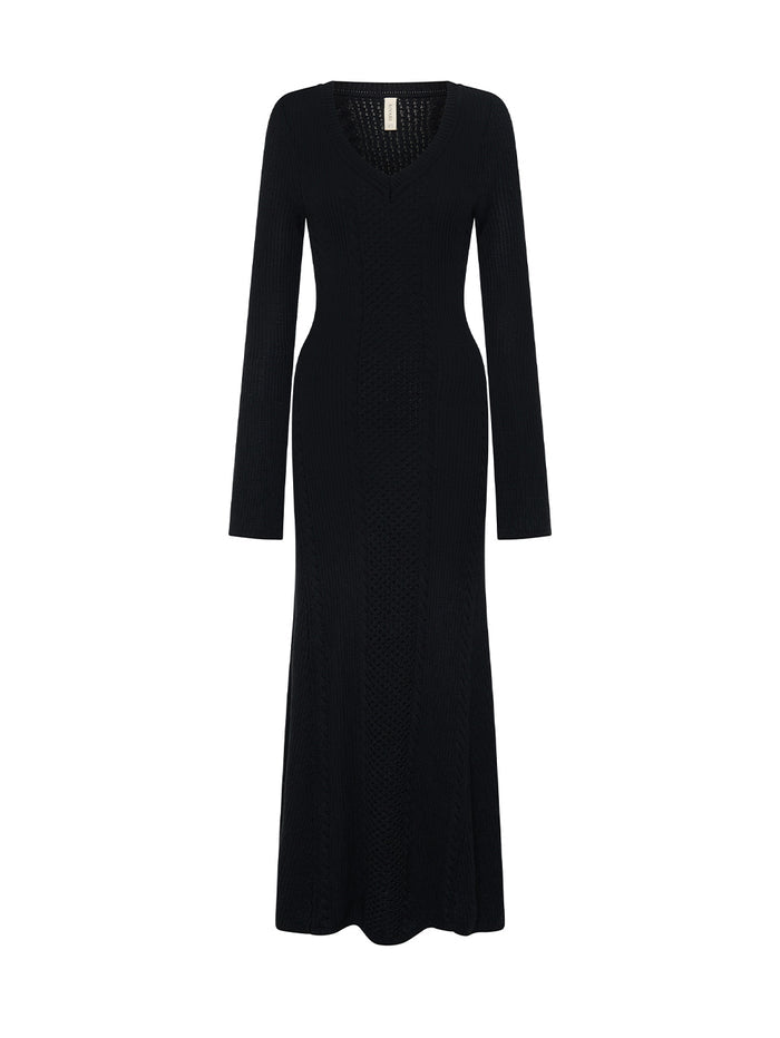 Black dress with long sleeves on a white background