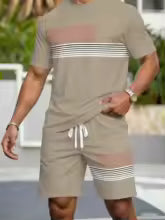 Ensemble 2 Pièces Homme – T-Shirt Rayé & Short Élastique | Grande Taille Sà 4XL