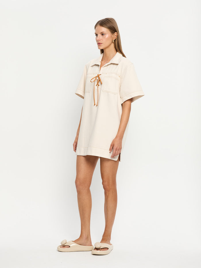 Evie Denim Dress Cream Side 02