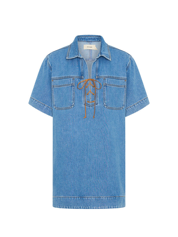 KIVARI Evie Denim Mini Dress Blue