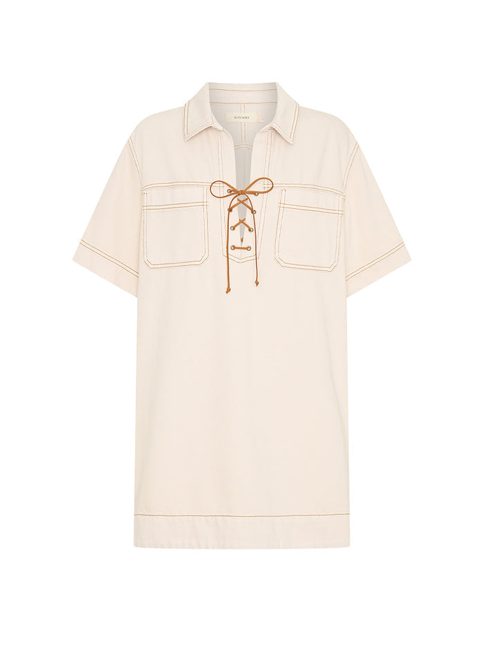 Evie Denim Dress Cream Ghost
