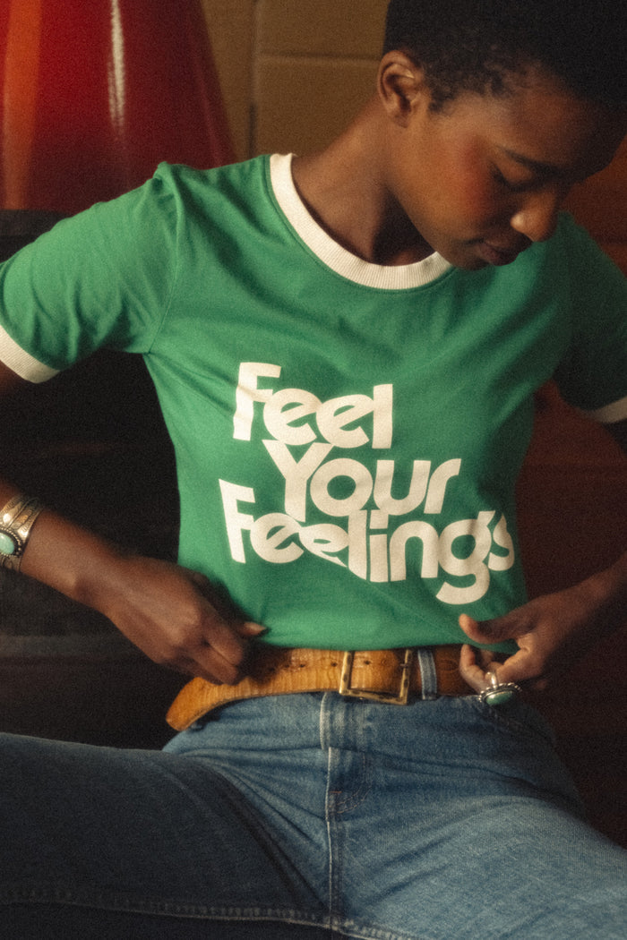 Feel Your Feelings (Green) Fitted Ringer by The Bee & The Fox