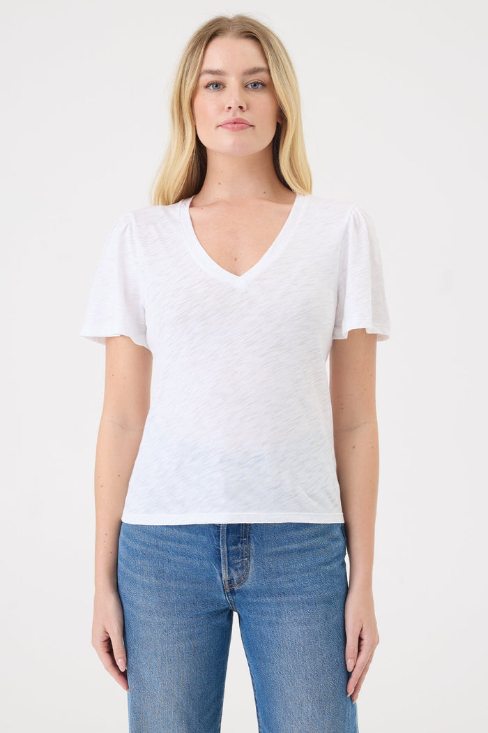 Flutter Sleeve V Neck Tee - Goldie LeWinter #color_white