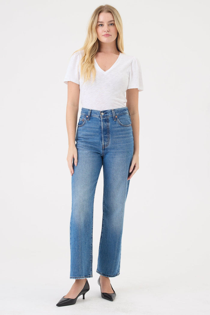 Flutter Sleeve V Neck Tee - Goldie LeWinter #color_white