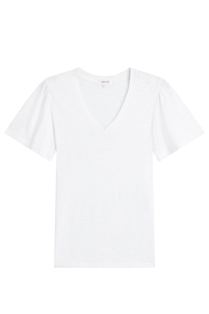 Flutter Sleeve V Neck Tee - Goldie LeWinter #color_white